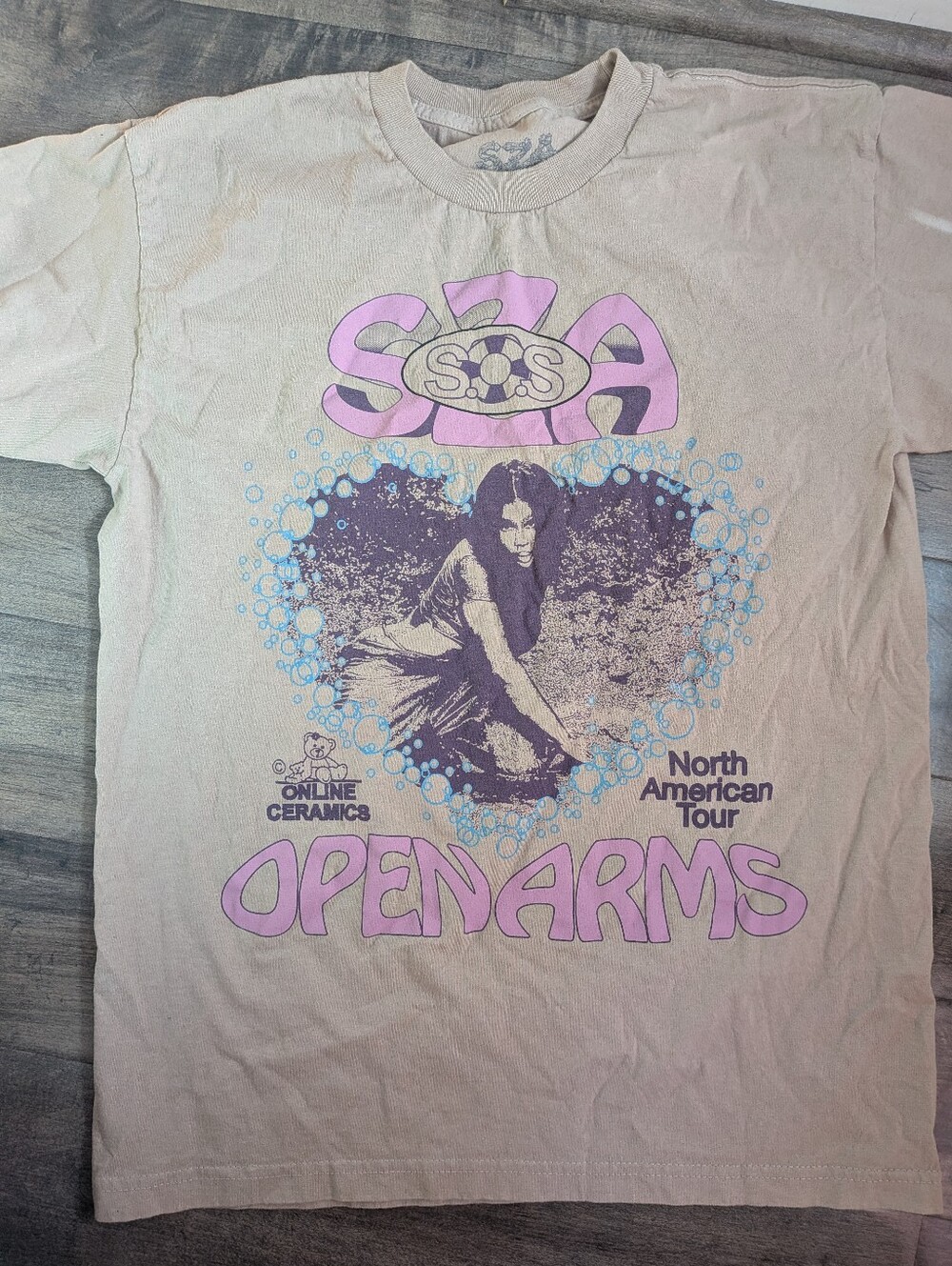 SZA Online Ceramics SOS Tour Shirt Large Open Arms Concert Merch Tan TDE